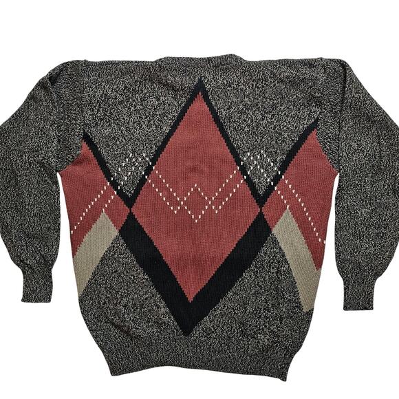VTG men's Izod grandpa argyle plaid sweater rust black gray size Large - Picture 2 of 5